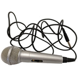 8' Foot Wire Used Dynamic Microphone Wired Silver With On/Off Switch & 1/4 Inch Jack