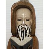 9" Carved Wood Priest Rosary Mexico Wooden Monk Reading Bible Figurine Figure
