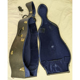 4/4 Black Cello Case 52" Excelsior Hard Shell Key Lock Blue Velvet Lining Vintage 1950s MCM