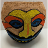 Tiki Carved Hand Painted Coconut Shell Can Candle Holder Planter Pot Colorful Ha