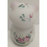 3" Fenton Signed Hand-Painted Bear Figurine Floral Frosted Glass Vintage Sitting