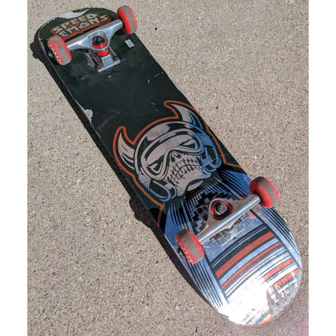30" Speed Demons Skateboard Skull Horns Graphics Red White Checker Wheels Worn Skate Board