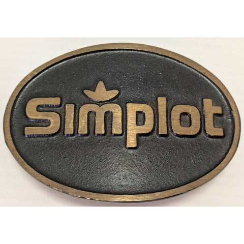 Oval Simplot Belt Buckle Cast Metal Company Logo DynaBuckle Provo Utah Vintage