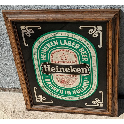 23x19" Heineken Beer Sign Mirror Grand Prix Paris Framed Bar Man Cave Decor Brewed in Holland