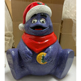 10" 1997 McDonalds Grimace Christmas Cookie Jar Santa Hat Scarf Ceramic Box