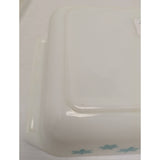 Vintage Pyrex White Turquoise Snowflake White 2 QT Casserole Rectangle 575 B Dish 550 C Lid Space Saver 575B Aqua Blue