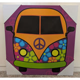 24" Retro VW Bus Wall Art Canvas Psychedelic Flowers Peace Sign Van Decor Hippie 1997