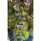 AS-IS 14" Chalkware Bonnet Lady Holding Basket of Flowers Dress Victorian Ceramic Woman Chalk Ware