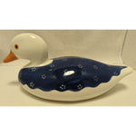 12" N.S. Gustin Co Large DUCK Blue Stipple Porcelain Pottery Hand Painted Ceramic USA Made