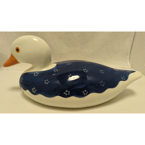 12" N.S. Gustin Co Large DUCK Blue Stipple Porcelain Pottery Hand Painted Ceramic USA Made