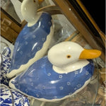 12" N.S. Gustin Co Large DUCK Blue Stipple Porcelain Pottery Hand Painted Ceramic USA Made