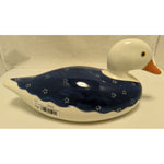 12" N.S. Gustin Co Large DUCK Blue Stipple Porcelain Pottery Hand Painted Ceramic USA Made