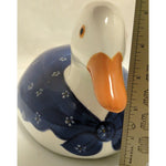 12" N.S. Gustin Co Large DUCK Blue Stipple Porcelain Pottery Hand Painted Ceramic USA Made