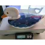 12" N.S. Gustin Co Large DUCK Blue Stipple Porcelain Pottery Hand Painted Ceramic USA Made