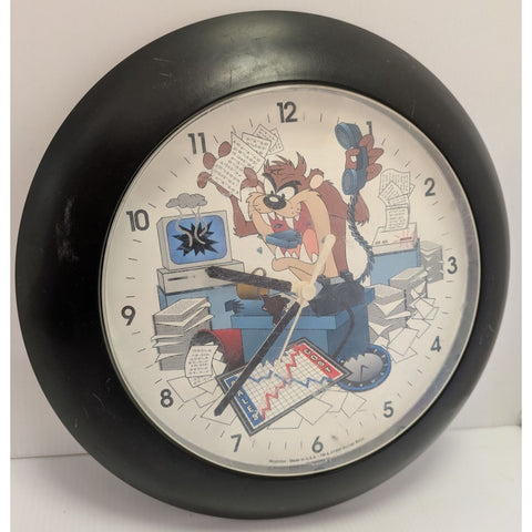1996 TAZ Westclox Tasmanian Devil Analog Wall Clock Working Warner Bros Black Frame