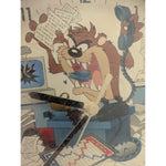 1996 TAZ Westclox Tasmanian Devil Analog Wall Clock Working Warner Bros Black Frame