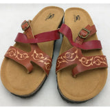 7.5 Size 38 Spring Step Messaline BR Leather Sandals Shoes Brown/Red Cork Sole NOS