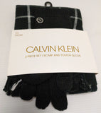 2 pc Set MSRP$58 OS Calvin Klein Scarf and Touch Gloves Mittens Black Plaid A0KZ4569