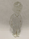 8" Viking Glass Country Boy In Overalls Clear Frosted Bookend Paperweight Vintage