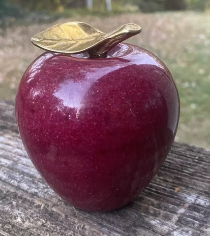 Red Rock Apple Paperweight Metal Stem Leaf