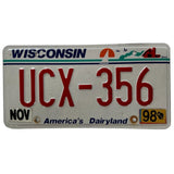 UCX 356 Wisconsin License Plate Porsche 1998 America's Dairyland