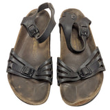AS-IS Garden Work L8 M6 Bali Birkenstock Black Leather Sandals 39 EU Womens Adjustable Straps Germany Made