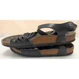AS-IS Garden Work L8 M6 Bali Birkenstock Black Leather Sandals 39 EU Womens Adjustable Straps Germany Made