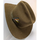 7 1/8 John B. Stetson 3X Beaver Western Cowboy Hat Norman Sims Hatter UT Vintage Feather Brown Suede