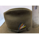 7 1/8 John B. Stetson 3X Beaver Western Cowboy Hat Norman Sims Hatter UT Vintage Feather Brown Suede