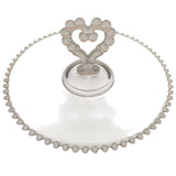 Imperial Candlewick Pasty Heart Handle Tray 1940s Clear Glass Serving Platter Beaded Design Centerpiece
