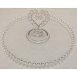 Imperial Candlewick Pasty Heart Handle Tray 1940s Clear Glass Serving Platter Beaded Design Centerpiece