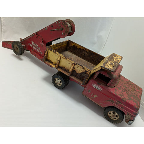 Tonka Sandloader Dump Truck Toy Red Yellow Metal Construction Vintage Double Headlights