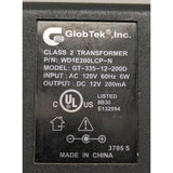 GlobTek WD1E200LCP-N GT-335-12-200D DC 12V 200mA AC Power Adapter Transformer