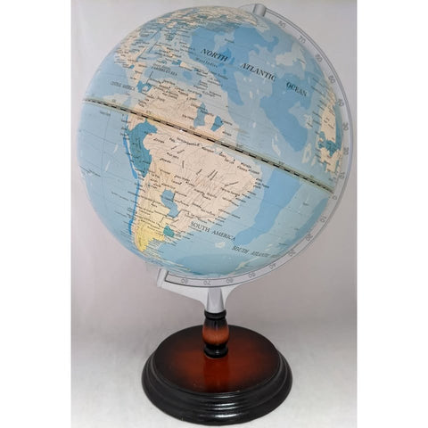 12" Blue Table Globe Time Zones World Nation Metal Axis Faux Wood Base Modern