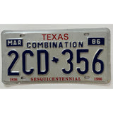 1836 - 1986 2CD 356 Texas Combination Sesquicentennial License Plate Porsche