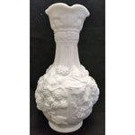 10” Tall Imperial Glass Vase Loganberry White Milk Glass Vase Grape Leaf Pattern Design