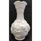 10” Tall Imperial Glass Vase Loganberry White Milk Glass Vase Grape Leaf Pattern Design