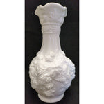 10” Tall Imperial Glass Vase Loganberry White Milk Glass Vase Grape Leaf Pattern Design