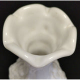 10” Tall Imperial Glass Vase Loganberry White Milk Glass Vase Grape Leaf Pattern Design