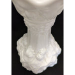 10” Tall Imperial Glass Vase Loganberry White Milk Glass Vase Grape Leaf Pattern Design