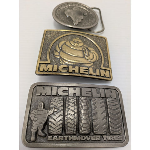 3 USA Michelin Tire Man Belt Buckle Great American Earthmover Running Bibendum