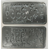 1988 17 356 AY Wyoming Truck License Plate Pair Set Porsche Cowboy Horse Bronc