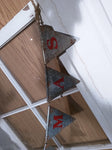 4.5" Tin Christmas Flag Banner metal letters on rope