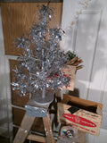 SOLD!!!! Two Christmas Tree 2 foot aluminum Pom pom boxed vintage