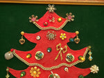 JEWELRY CHRISTMAS TREE FRAMED VINTAGE ART COSTUME RHINESTONE BROOCH LIGHTED Felt JAPAN