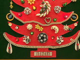 JEWELRY CHRISTMAS TREE FRAMED VINTAGE ART COSTUME RHINESTONE BROOCH LIGHTED Felt JAPAN