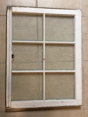 WINDOW opaque textured Pattern glass 6 Six pane vintage white