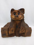 Brown Bear Tree Stump Chainsaw Carved Carving Carve Rustic Cabin Decor Real Wood