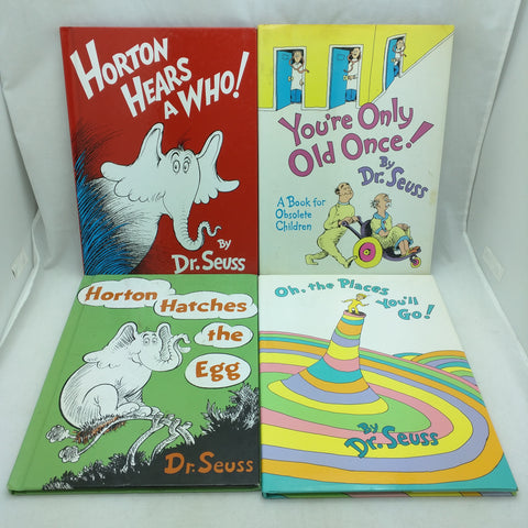 AS-IS 4 Large 8X11 Dr Seuss Book Lot Places You'll Go Horton Hatches the Egg Old Once Hears a Who