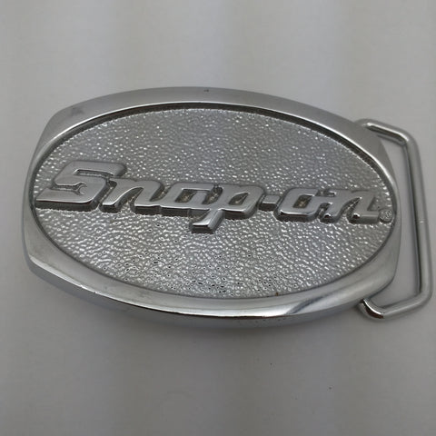 Oval Snap On Tools Chrome Solid Brass Belt Buckle Vintage Snap-on Logo